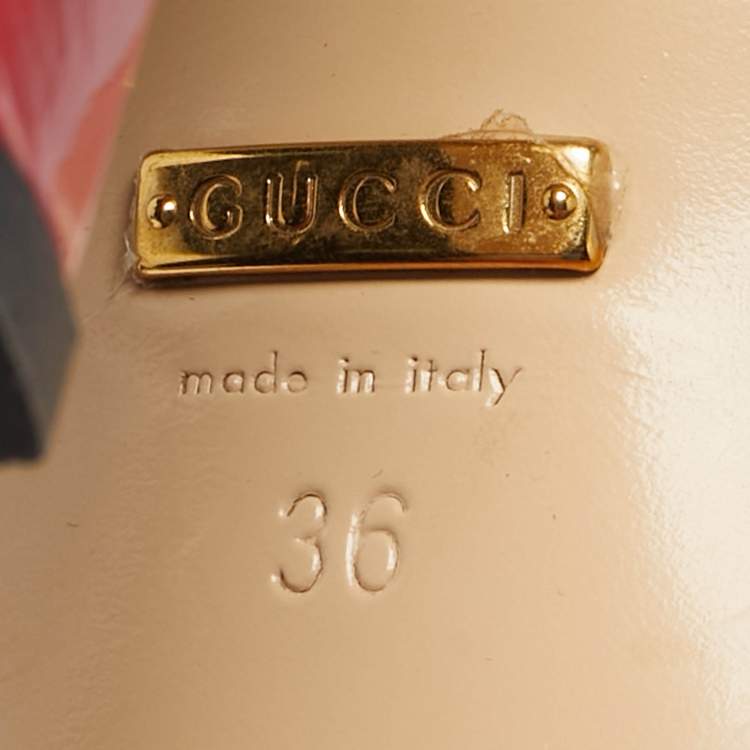 Pre Owned Gucci Beige Patent Leather Sadie Bow Spike Platform Pumps Size 36