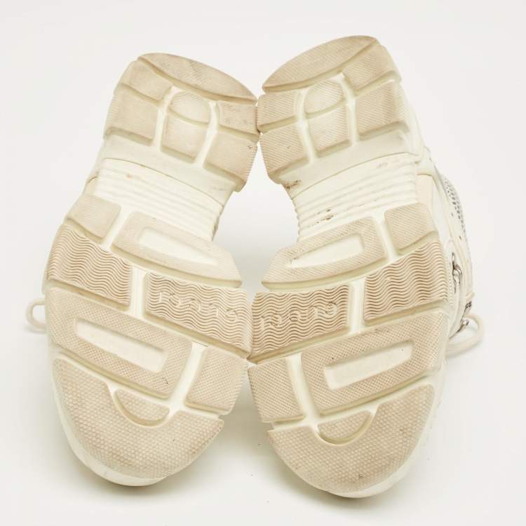 Pre Owned Gucci White/Grey Leather and Mesh Flashtrek Lace Up Sneakers Size 37