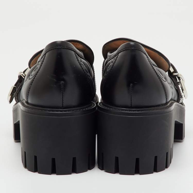 مملوكة مسبقًا Gucci Black GG Matelasse Leather Platform Loafers Size 38.5