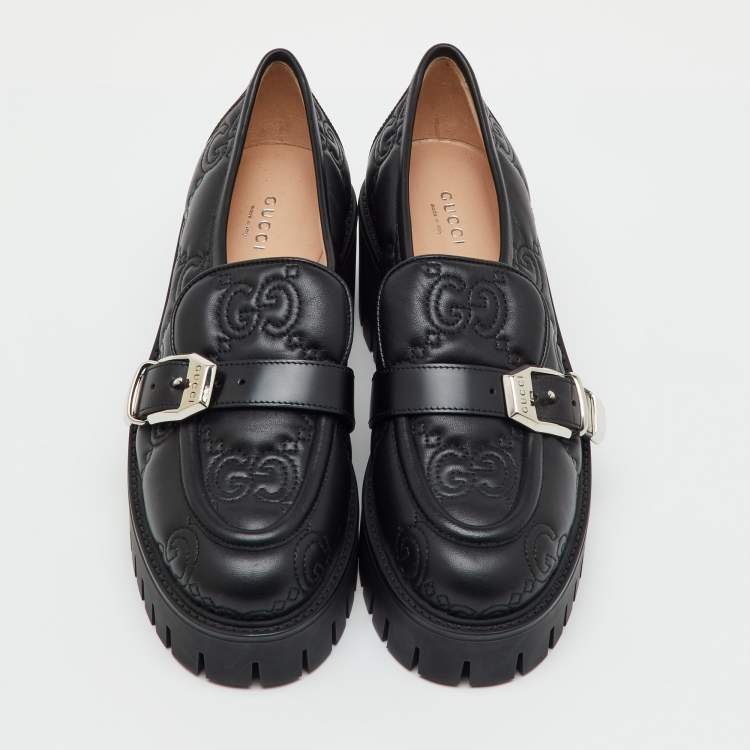 مملوكة مسبقًا Gucci Black GG Matelasse Leather Platform Loafers Size 38.5
