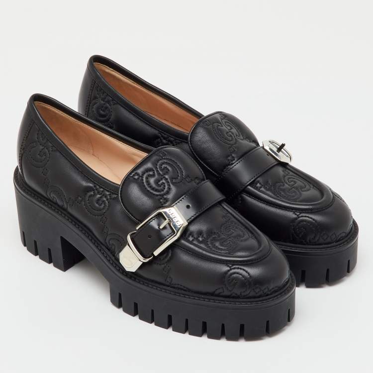 مملوكة مسبقًا Gucci Black GG Matelasse Leather Platform Loafers Size 38.5
