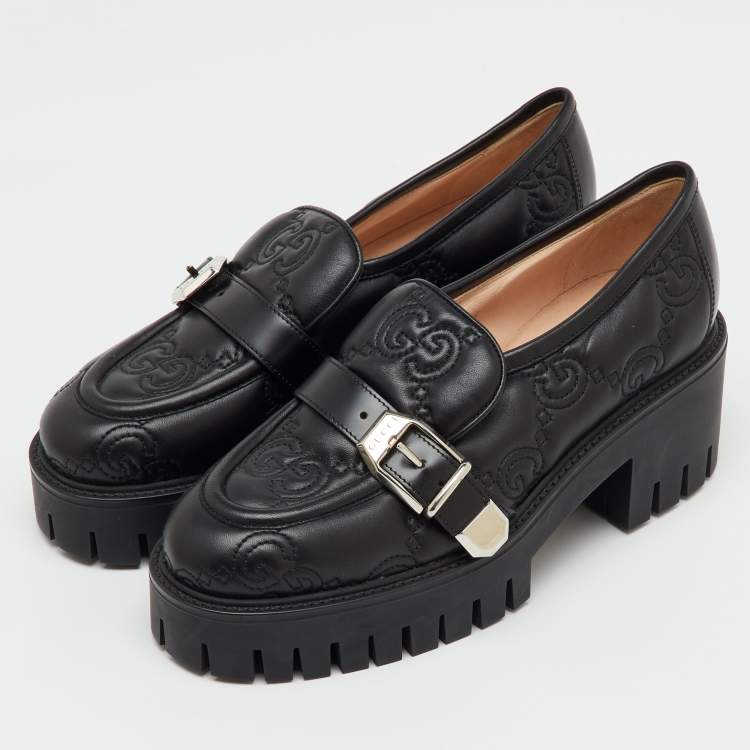 مملوكة مسبقًا Gucci Black GG Matelasse Leather Platform Loafers Size 38.5