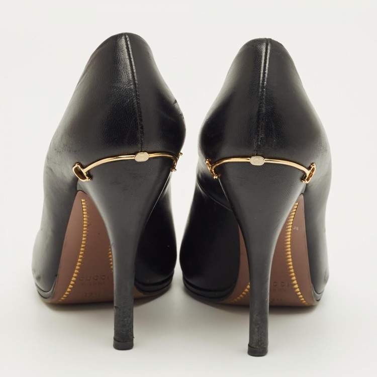 Pre Owned Gucci Black Leather Peep Toe Pumps Size 37.5