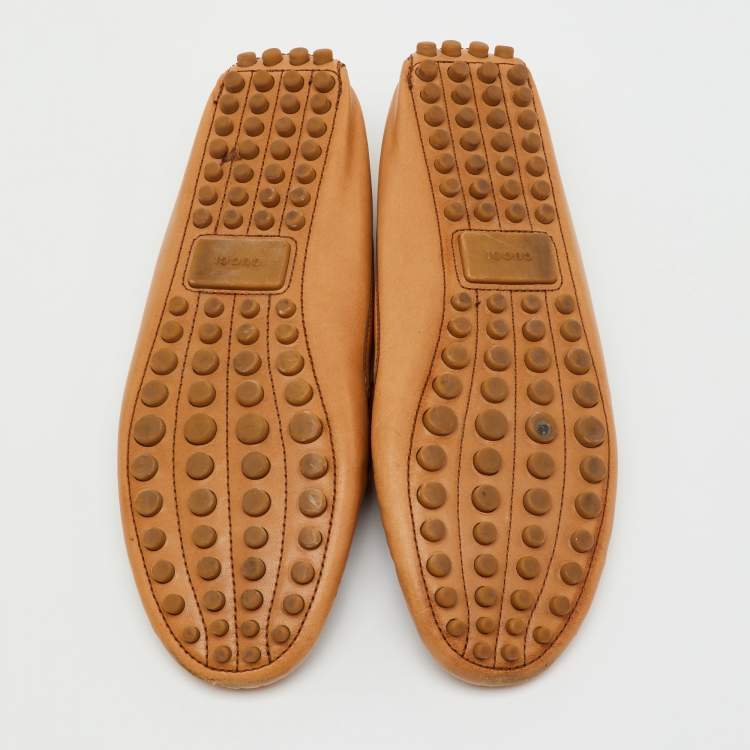 Pre Owned Gucci Tan Leather Horsebit Slip On Loafers Size 41.5