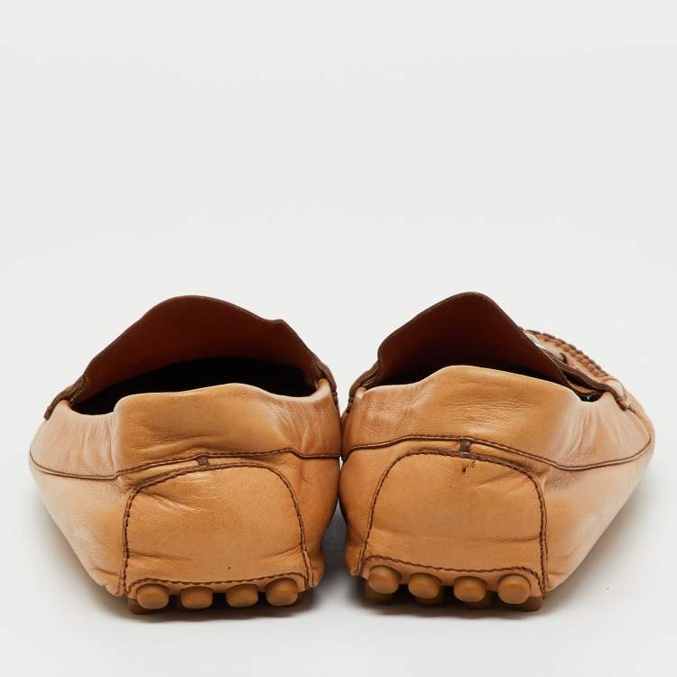 Pre Owned Gucci Tan Leather Horsebit Slip On Loafers Size 41.5