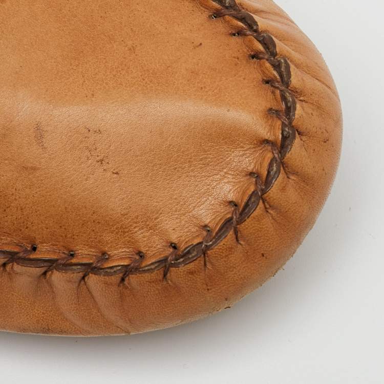 Pre Owned Gucci Tan Leather Horsebit Slip On Loafers Size 41.5