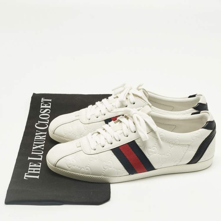 Pre Owned Gucci White Leather Guccissima Web Lace Up Sneakers Size 37.5