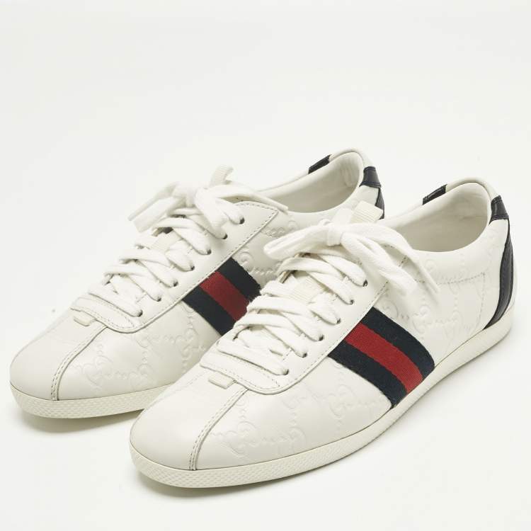 Pre Owned Gucci White Leather Guccissima Web Lace Up Sneakers Size 37.5