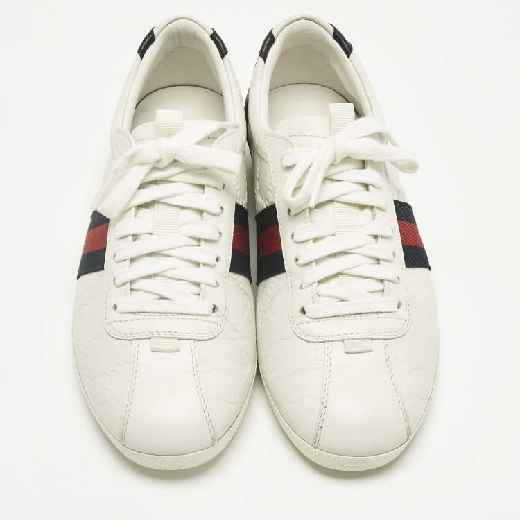 Pre Owned Gucci White Leather Guccissima Web Lace Up Sneakers Size 37.5