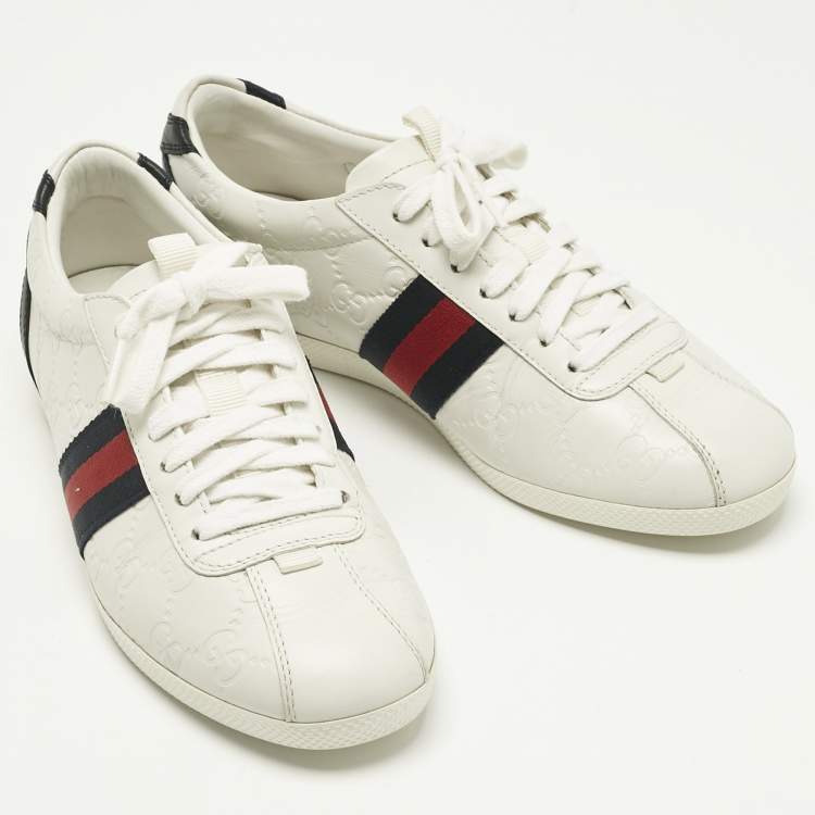 Pre Owned Gucci White Leather Guccissima Web Lace Up Sneakers Size 37.5