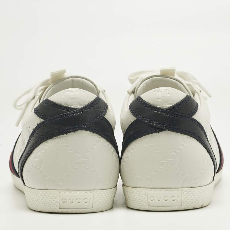 Pre Owned Gucci White Leather Guccissima Web Lace Up Sneakers Size 37.5
