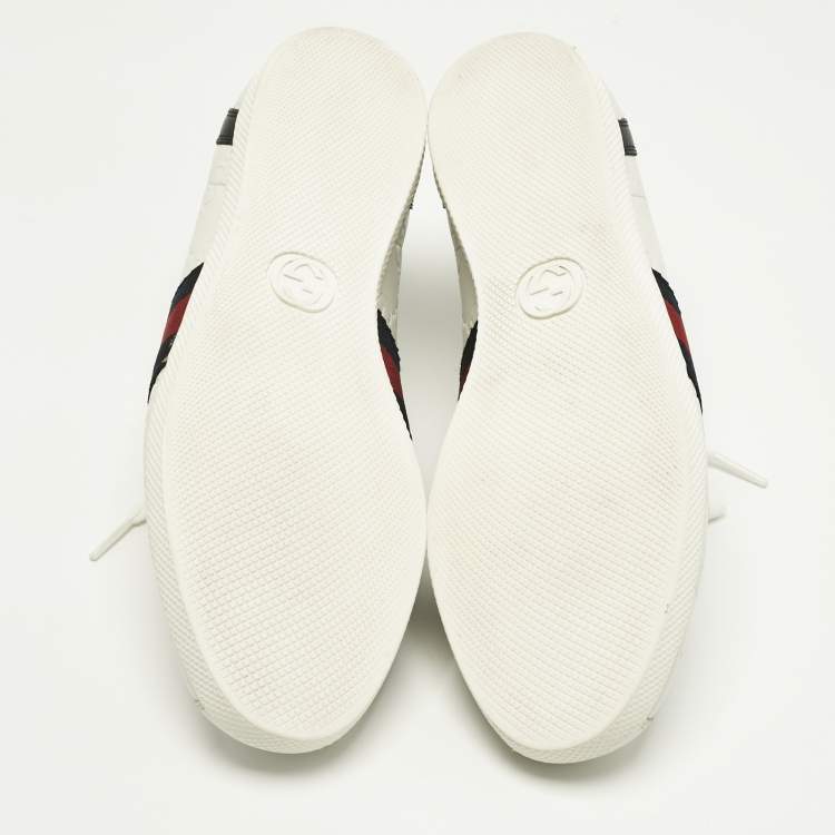 Pre Owned Gucci White Leather Guccissima Web Lace Up Sneakers Size 37.5