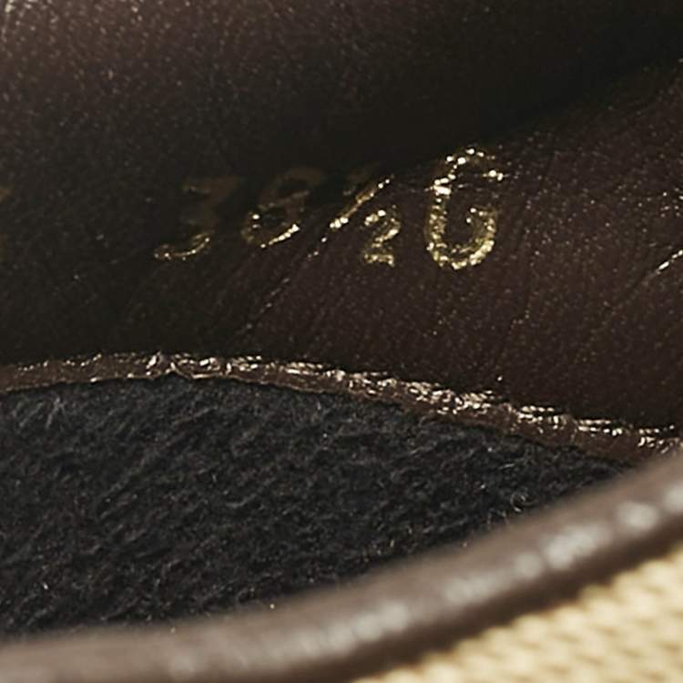 Pre Owned Gucci Brown/Beige Canvas and Suede Ace Lace Up Sneakers Size 38.5