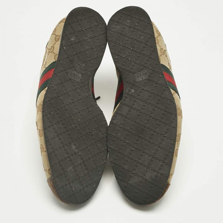 Pre Owned Gucci Brown/Beige Canvas and Suede Ace Lace Up Sneakers Size 38.5