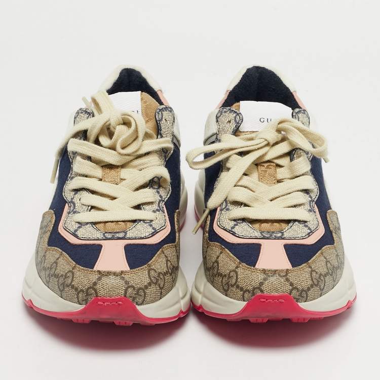 Pre Owned Gucci Multicolor GG Supreme Canvas and Leather Rhyton Sneakers Size 37.5