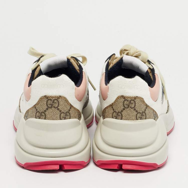 Pre Owned Gucci Multicolor GG Supreme Canvas and Leather Rhyton Sneakers Size 37.5