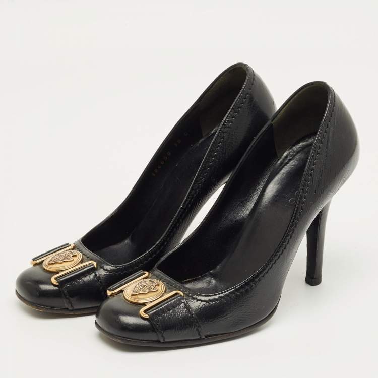 Pre Owned Gucci Black Leather Hysteria Round Toe Pumps Size 38