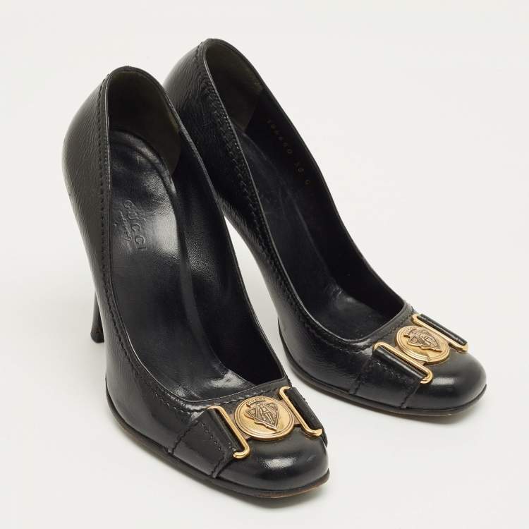 Pre Owned Gucci Black Leather Hysteria Round Toe Pumps Size 38