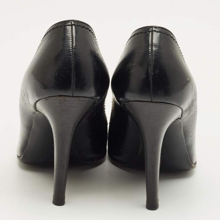 Pre Owned Gucci Black Leather Hysteria Round Toe Pumps Size 38