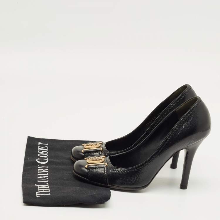 Pre Owned Gucci Black Leather Hysteria Round Toe Pumps Size 38