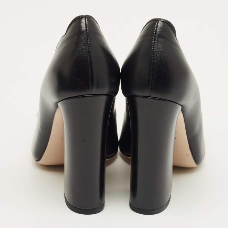 Pre Owned Gucci Black Leather Faux Pearl Embellished Willow Pumps Size 37.5