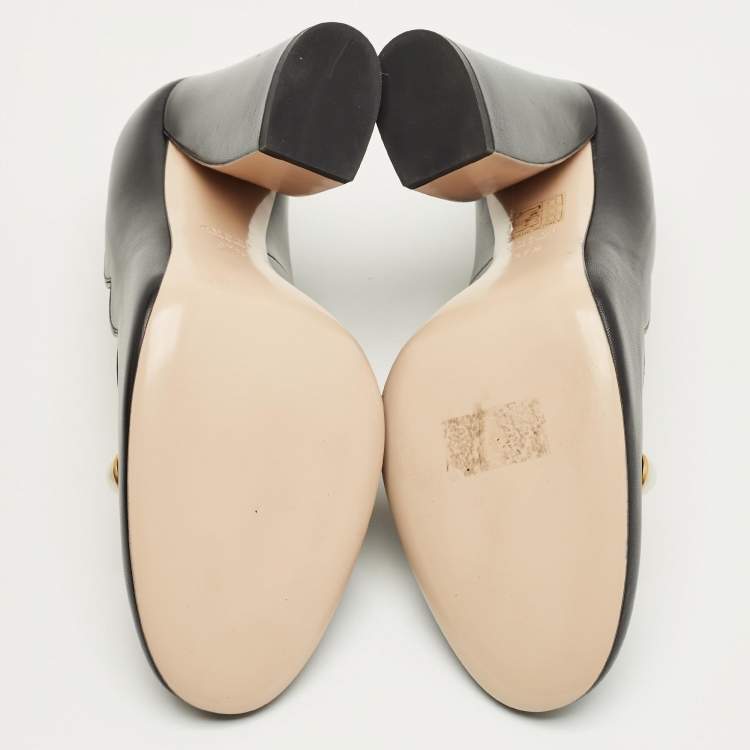 Pre Owned Gucci Black Leather Faux Pearl Embellished Willow Pumps Size 37.5