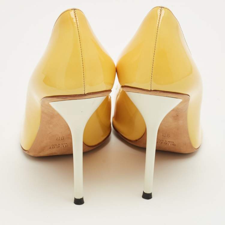 Pre Owned Gucci Yellow Leather Jolene Peep Toe Pumps Size 39.5