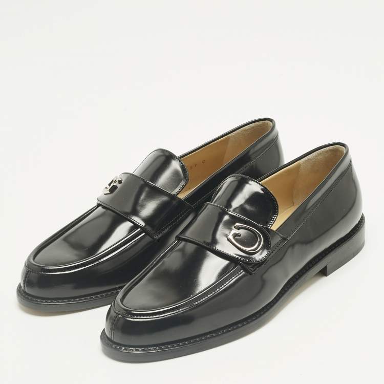 Pre Owned Gucci Black Leather Slip On Loafers Size 37
