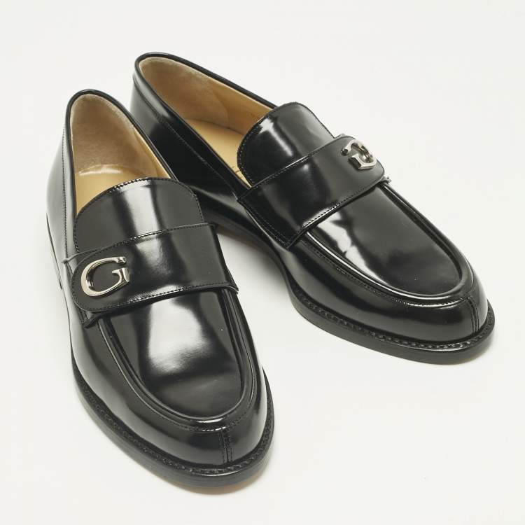 Pre Owned Gucci Black Leather Slip On Loafers Size 37