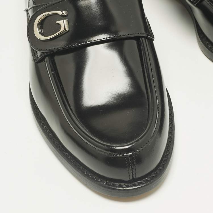 Pre Owned Gucci Black Leather Slip On Loafers Size 37