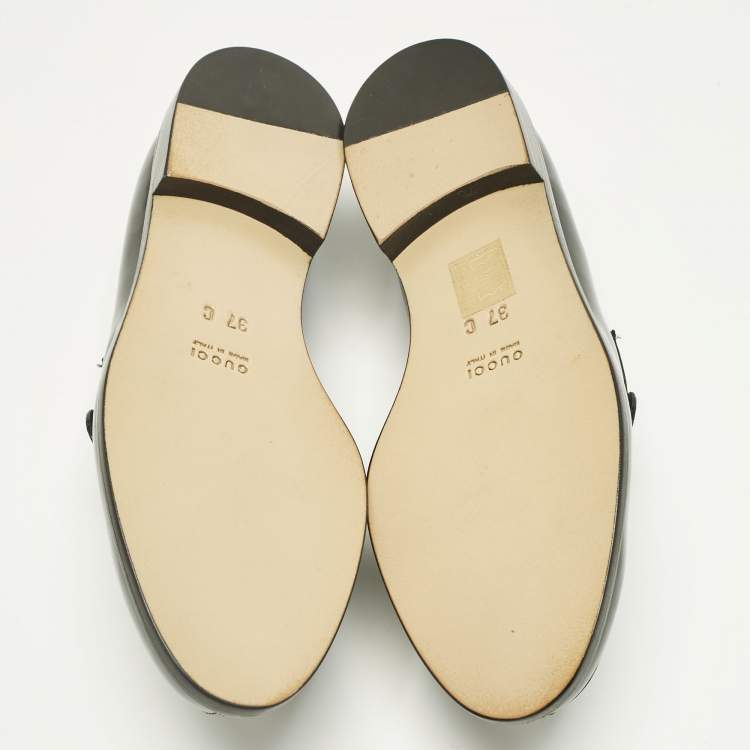 Pre Owned Gucci Black Leather Slip On Loafers Size 37