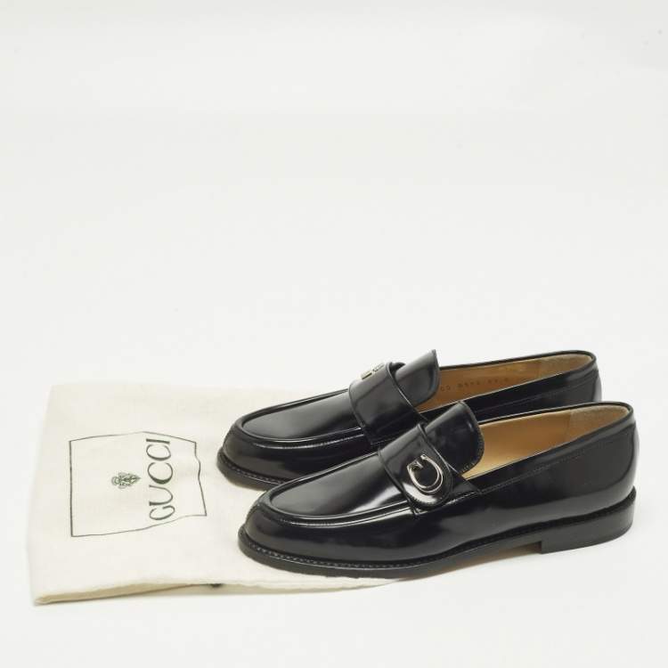 Pre Owned Gucci Black Leather Slip On Loafers Size 37