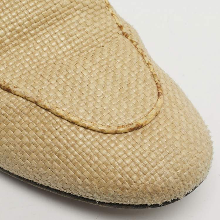 Pre Owned Gucci Beige Raffia and Snakeskin Leather Princetown Flat Mules Size 36