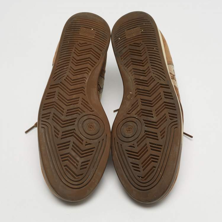 Pre Owned Gucci Brown/Beige GG Canvas and Suede Web Lace Up Sneakers Size 39