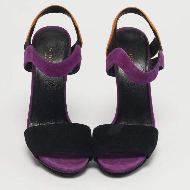 Pre Owned Gucci Black Suede Liberty Ankle Strap Sandals Size 36