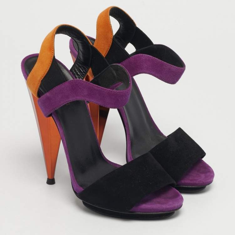 Pre Owned Gucci Black Suede Liberty Ankle Strap Sandals Size 36