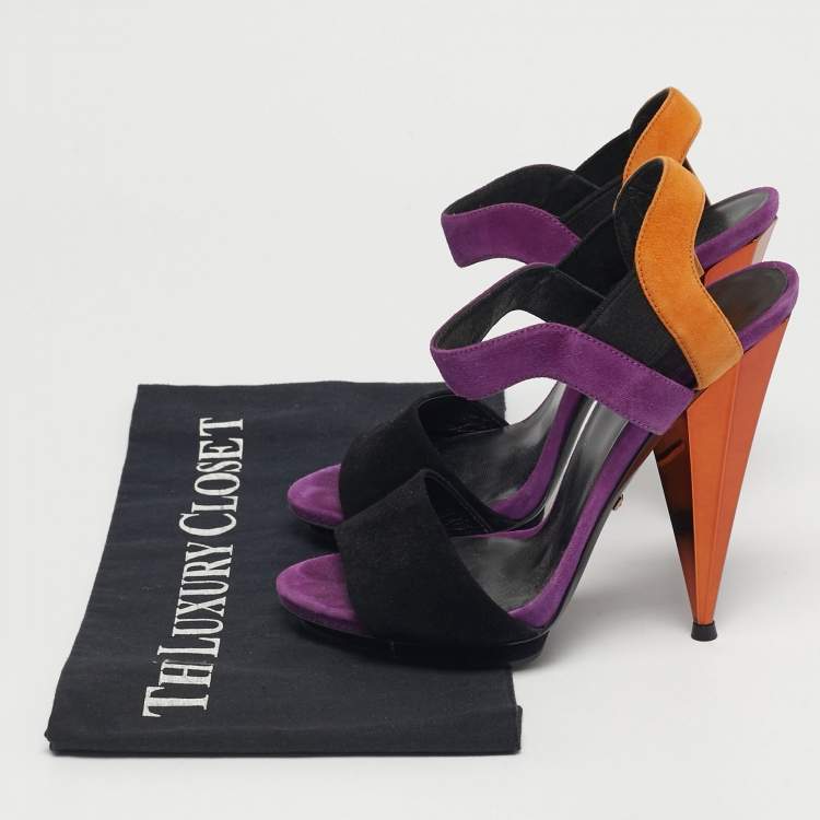 Pre Owned Gucci Black Suede Liberty Ankle Strap Sandals Size 36