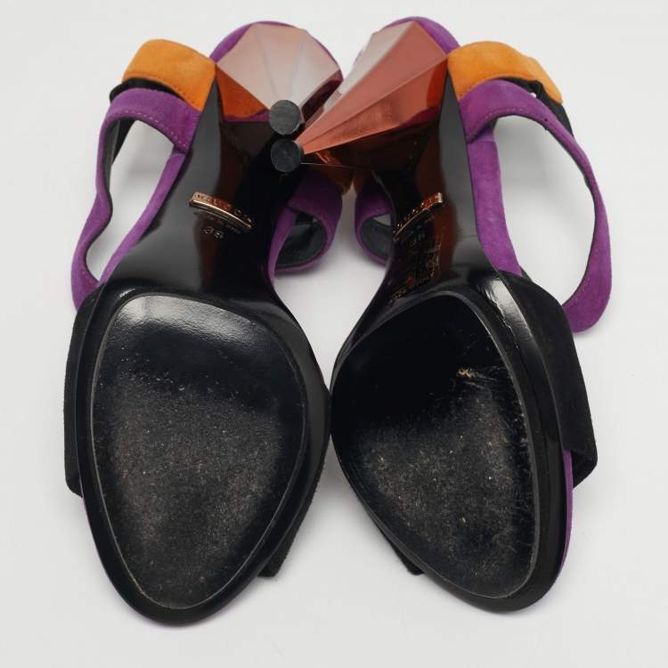 Pre Owned Gucci Black Suede Liberty Ankle Strap Sandals Size 36