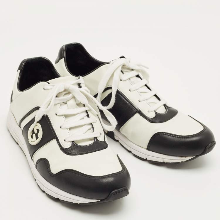 Pre Owned Gucci White/Black Leather Interlocking G Sneakers Size 40.5