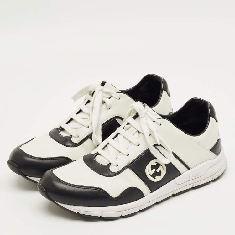 Pre Owned Gucci White/Black Leather Interlocking G Sneakers Size 40.5