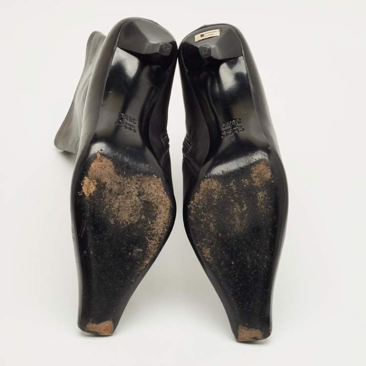 Pre Owned Gucci Black Leather Pointed Toe  Ankle Length Boots Size 38.5