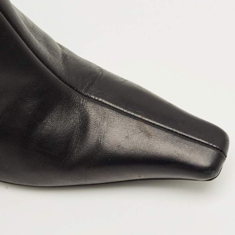 Pre Owned Gucci Black Leather Pointed Toe  Ankle Length Boots Size 38.5