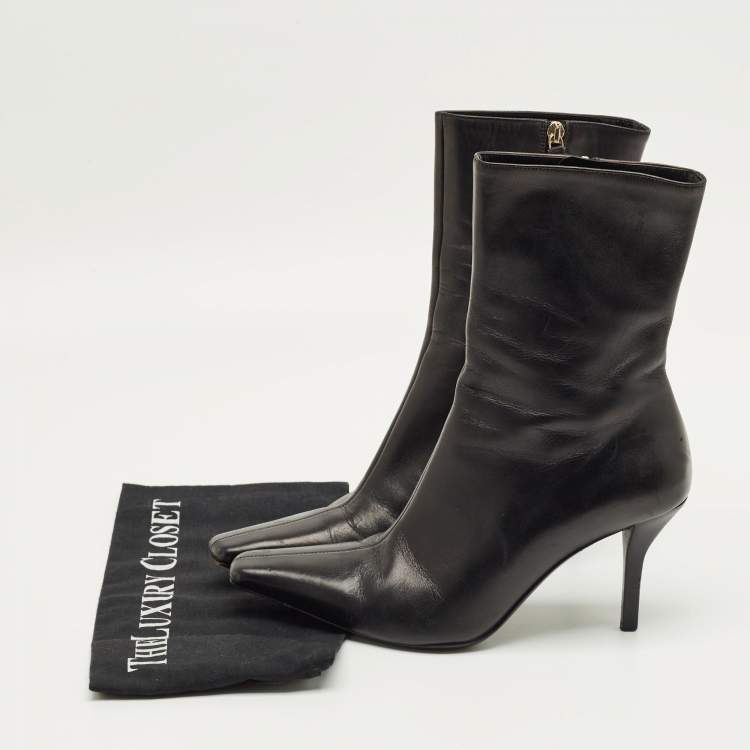 Pre Owned Gucci Black Leather Pointed Toe  Ankle Length Boots Size 38.5