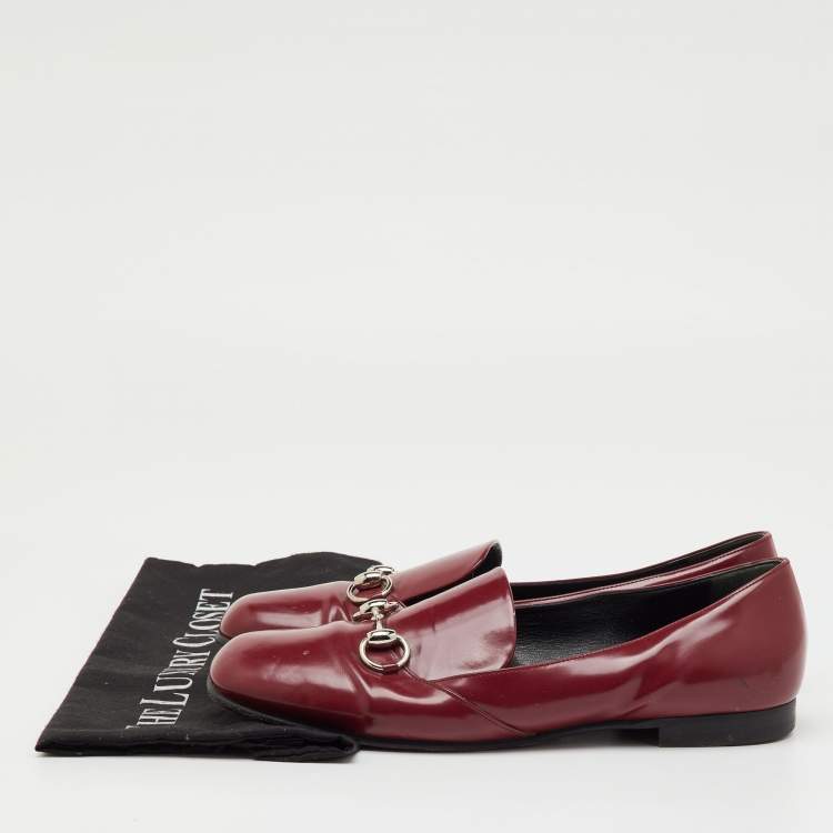 Pre Owned Gucci Burgundy Patent Leather Horsebit Loafers Size 40