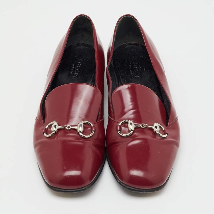 Pre Owned Gucci Burgundy Patent Leather Horsebit Loafers Size 40