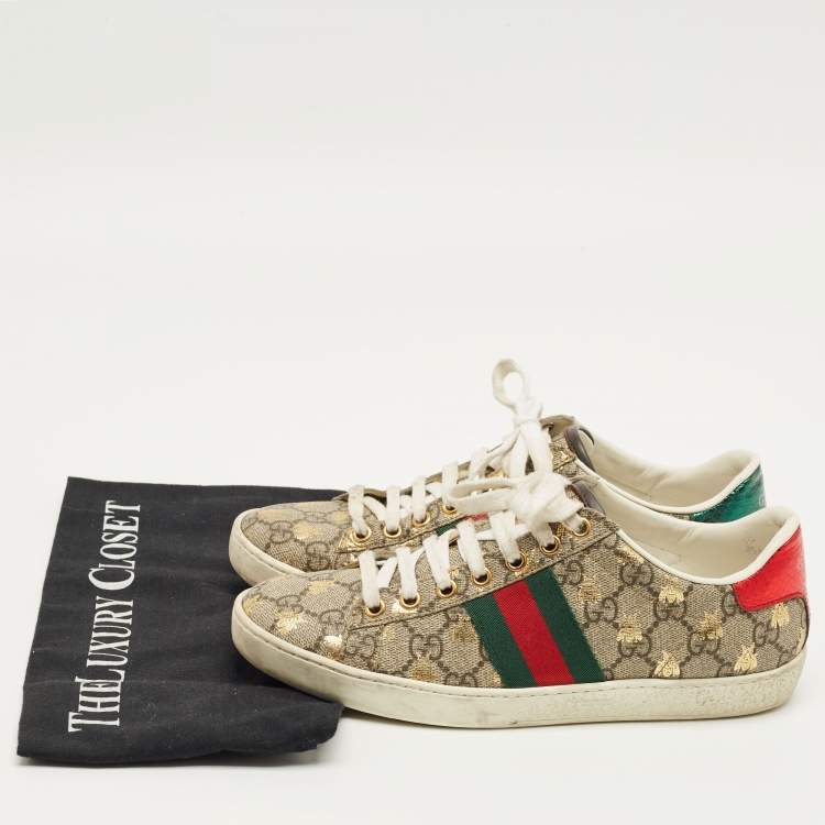 Pre Owned Gucci Beige/Brown GG Supreme Canvas Ace Sneakers Size 35.5