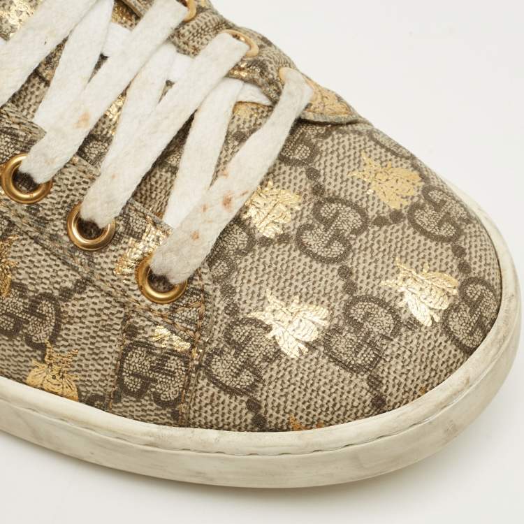Pre Owned Gucci Beige/Brown GG Supreme Canvas Ace Sneakers Size 35.5