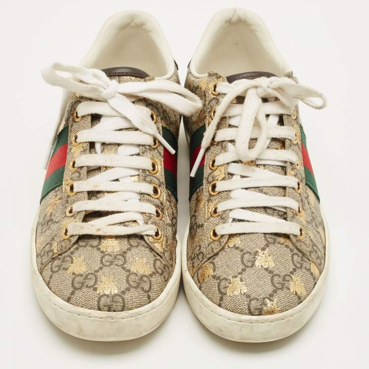Pre Owned Gucci Beige/Brown GG Supreme Canvas Ace Sneakers Size 35.5