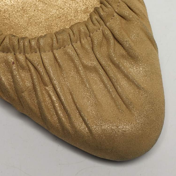 Pre Owned Gucci Size 37.5 Gold Python Embossed Leather and Suede Ankle Wrap Pumps