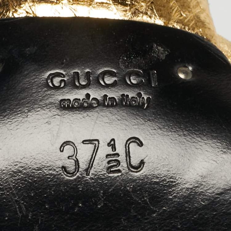 Pre Owned Gucci Size 37.5 Gold Python Embossed Leather and Suede Ankle Wrap Pumps